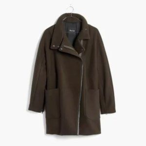 Madewell City Grid Olive Green Wool Coat with Leather Trim (Size 4/M)